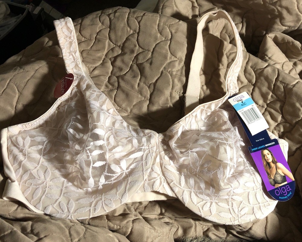 Olga Minimizer Bra 44C Underwire Sheer Leaves Soft Cups Adjustable 35519