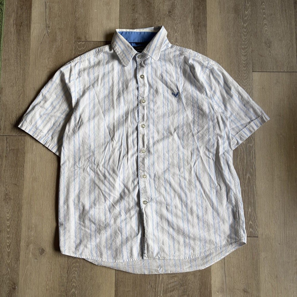 Vintage Y2K Avirex Short Sleeve Button Up Shirt Mens Large Striped Grunge Skate