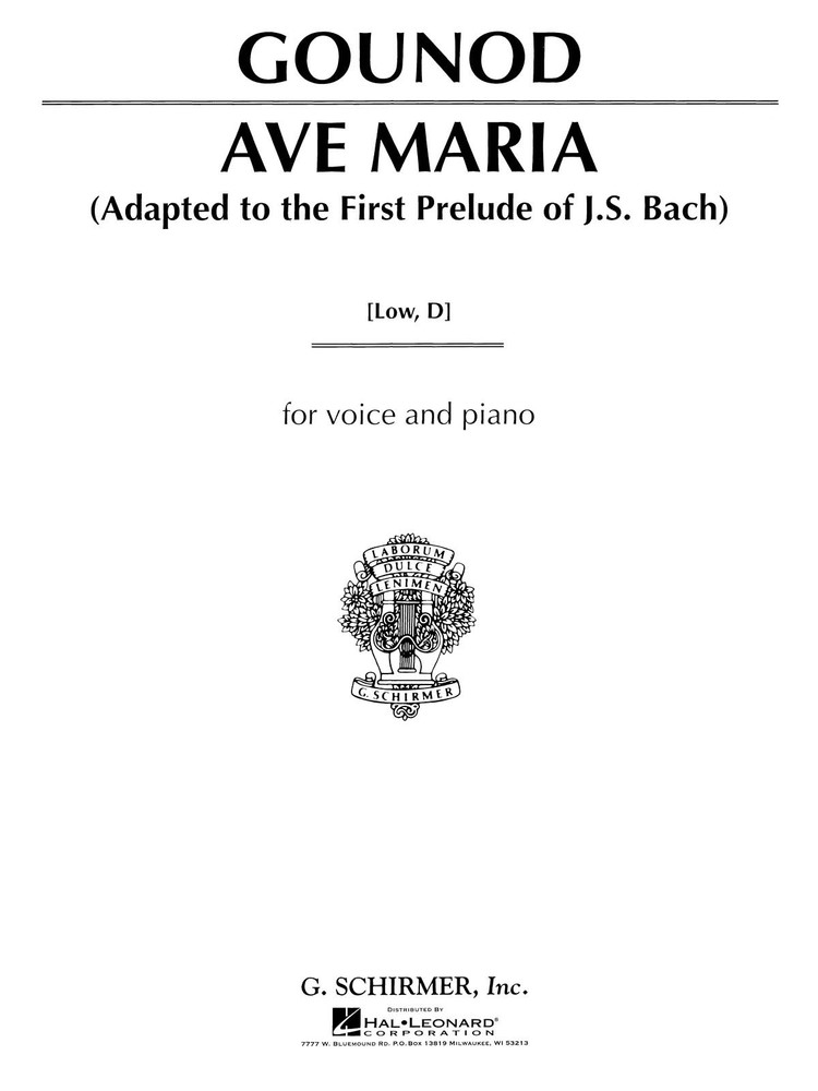 Ave Maria by Gounod Bach for Low Voice in D & Piano Vocal Sheet Music Lyrics
