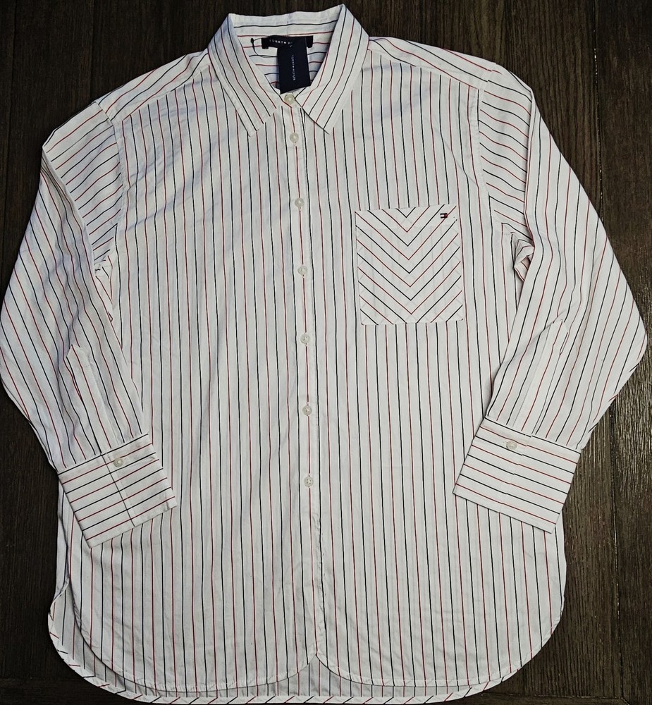 Ladies Tommy Hilfiger Bel Air Long Sleeve Striped Button Down Shirt Large NWT