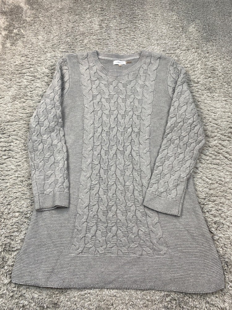 Calvin Klein Sweater Women XL Gray Braided 3D Cable Knit Fisherman Tunic Dress