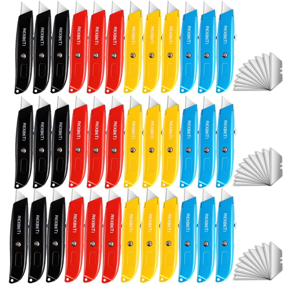 36-Pack Heavy Duty Retractable Utility Knife Box Cutter Set in 4 Colors