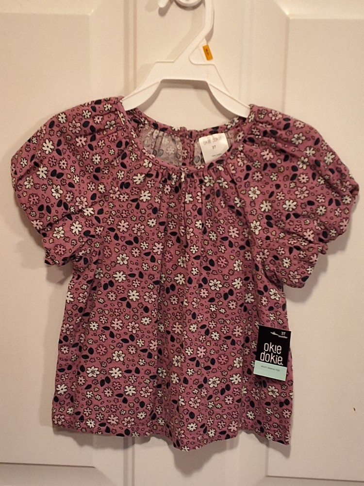 Okie Dokie 100% Cotton Short Sleeve Top With Floral Design. Size 3T, NWT