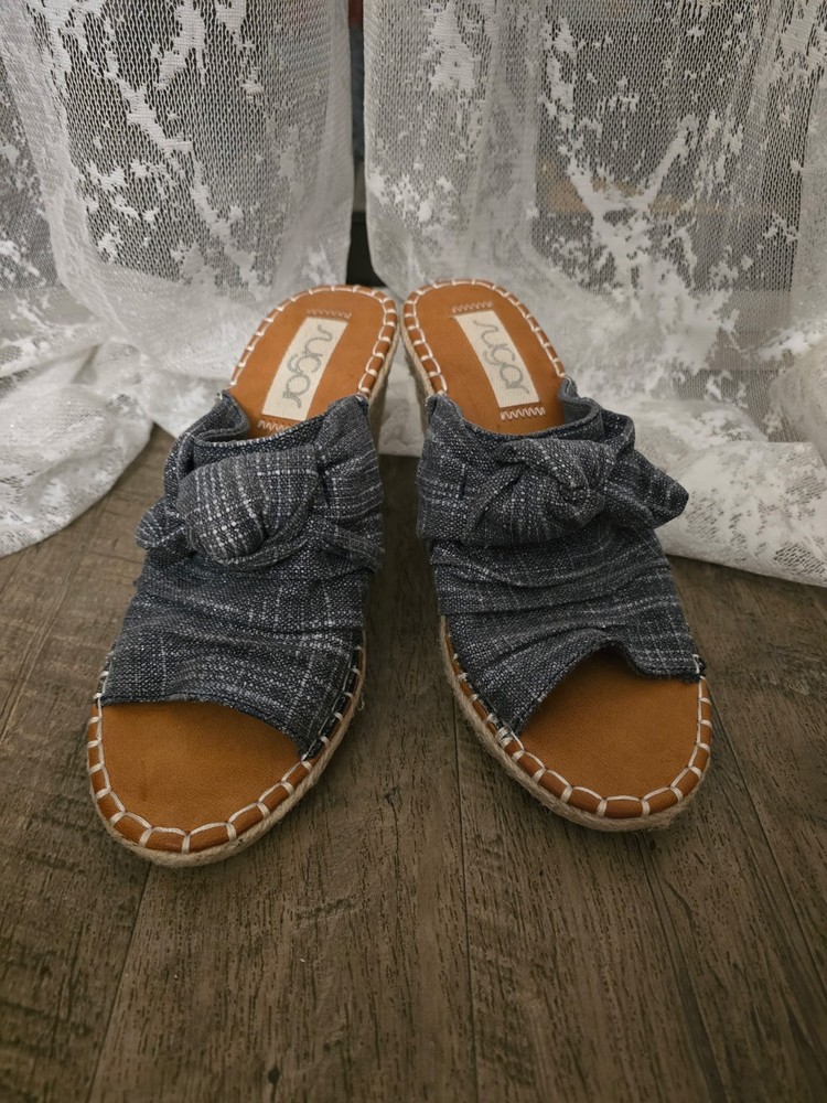 SUGAR Women's Size 10M Bow Knot Woven Charcoal Gray Slip-On Wedge Heel Shoes