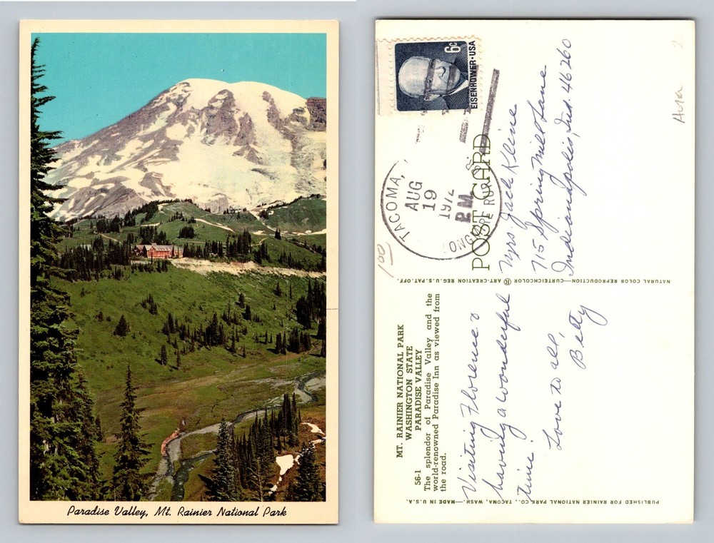 Mount Rainier, WA-Washington, Paradise Valley Scenic Mountain Vintage Postcard