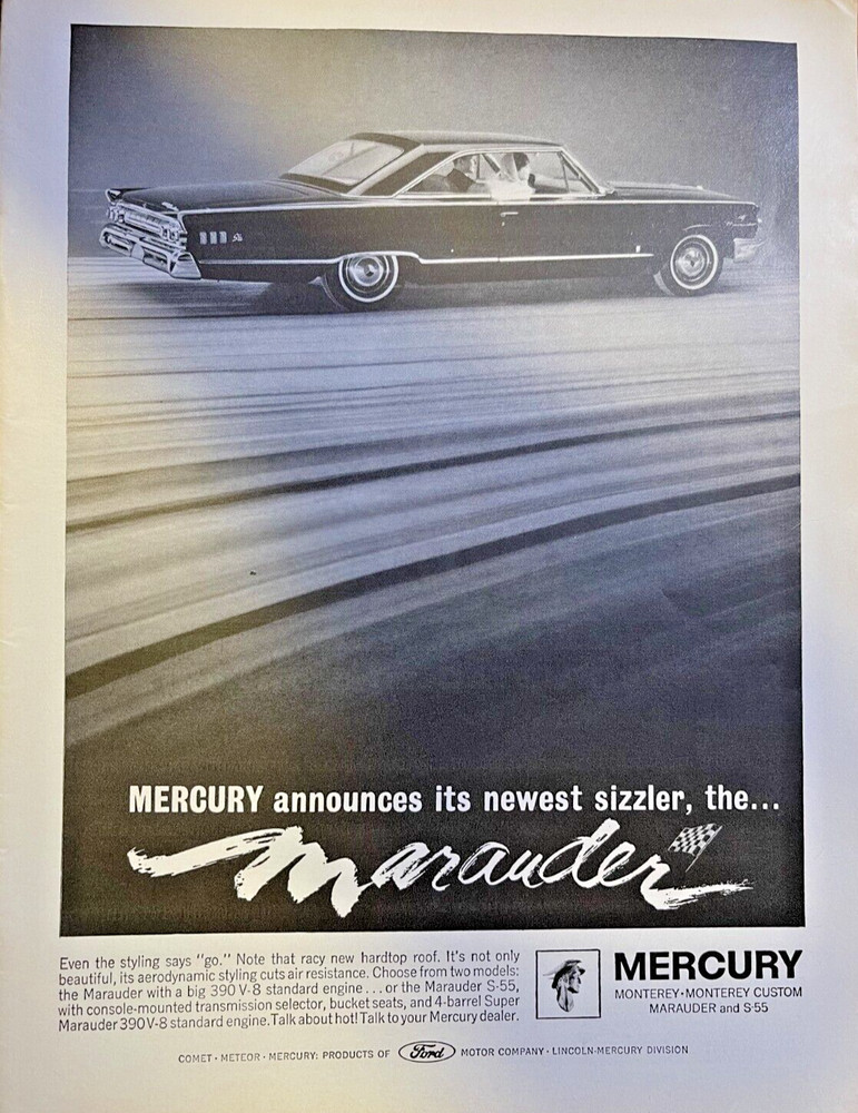 1963 Vintage Magazine Advertisement Mercury Maurader Racy New Hardtop Roof