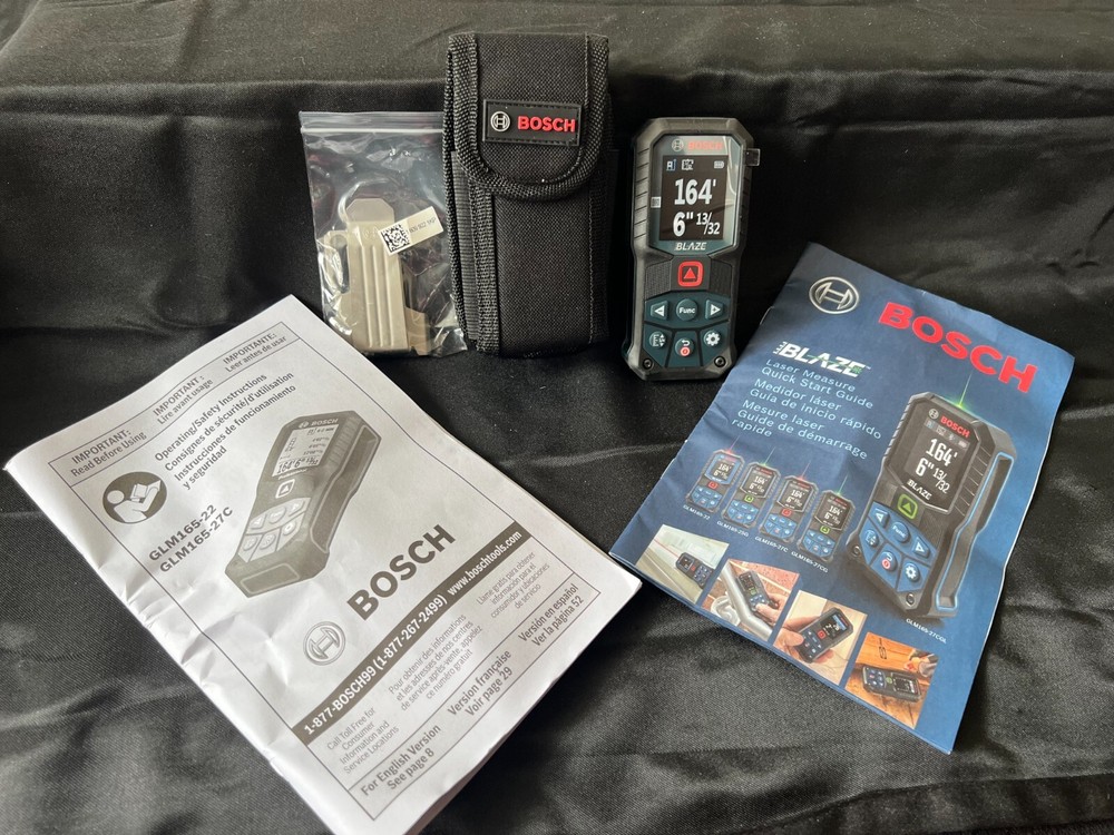 BOSCH GLM165-22 165 Ft Blaze Laser Distance Measure, Belt Clip, & Pouch
