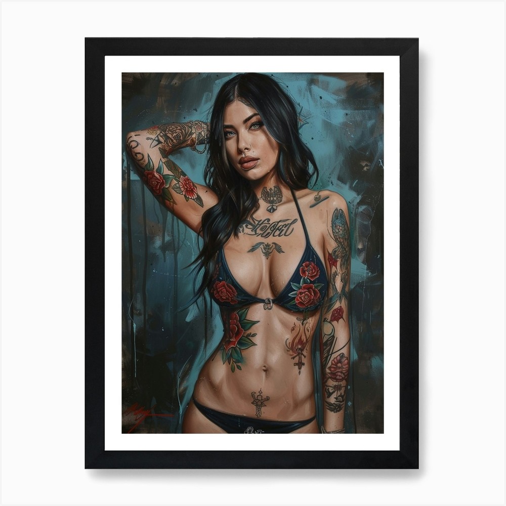 Tattooed Woman 1 Art Print Framed Wall Art Poster Canvas Print Picture