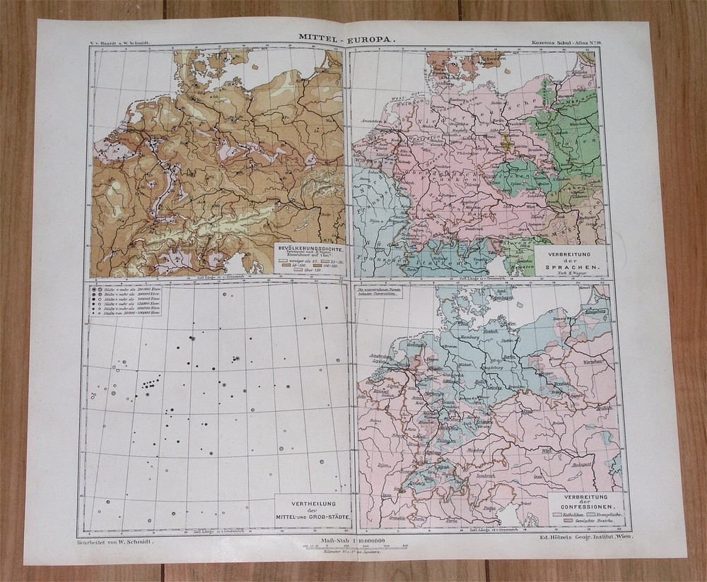 1901 Antique Map Of German Empire Germany Poland Languages Religion Confession