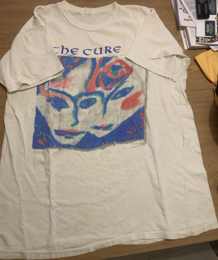The Cure The Prayer Tour '89 Men's L White Graphic Cotton Jersey Crew T-Shirt