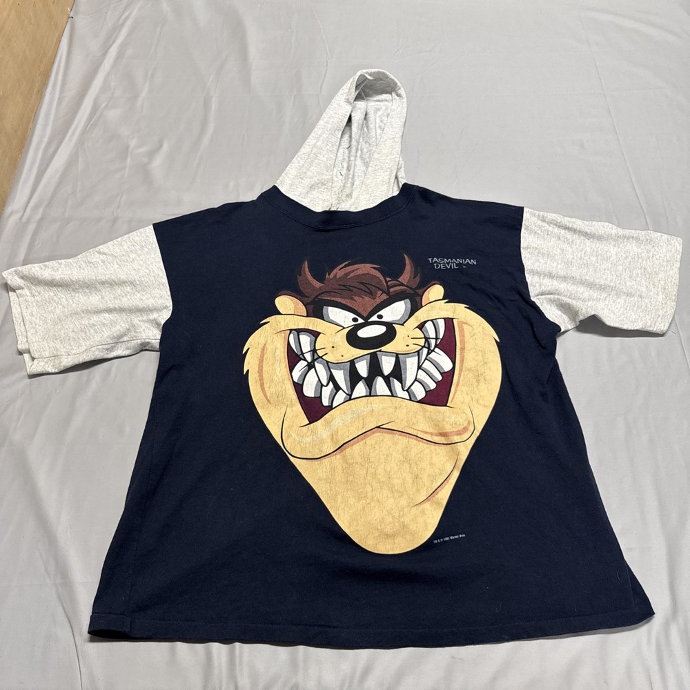 Vintage 90s Looney Tunes Bugs Bunny & Taz Hoodie T-Shirt XL 1993 Cartoon