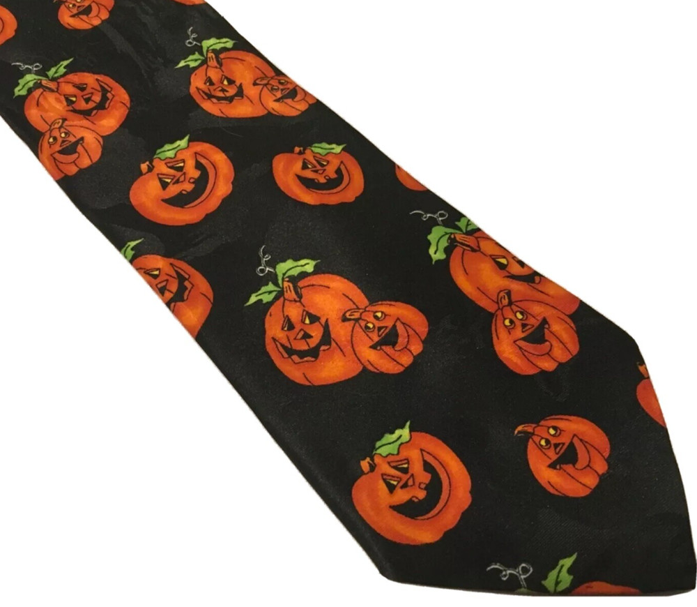 Hallmark Halloween Novelty Tie Pumpkins Jack O'Lanterns Necktie Black NovelTies