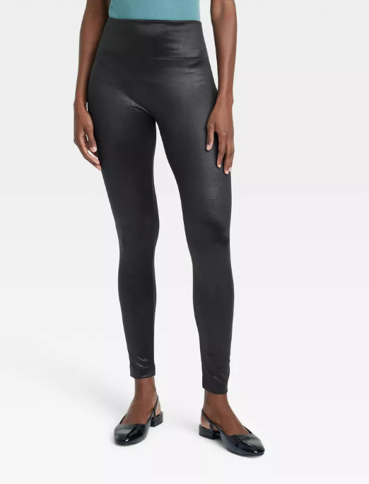 Women's High Waisted Shine Seamless Fleece Lined Leggings - A New Day Black S/M