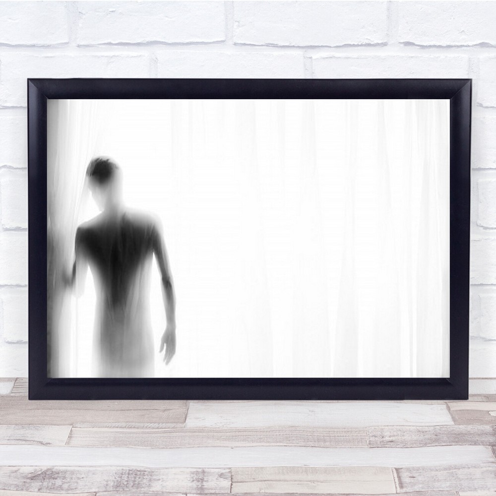 Man In Light Room Curtain High Key High-Key B&W Silhouette Back Wall Art Print