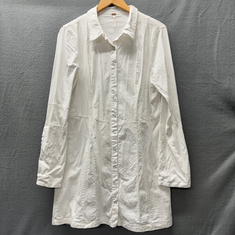 Free People Dress Womens Large Thea Mini White Coastal Boho Snap Up Cotton