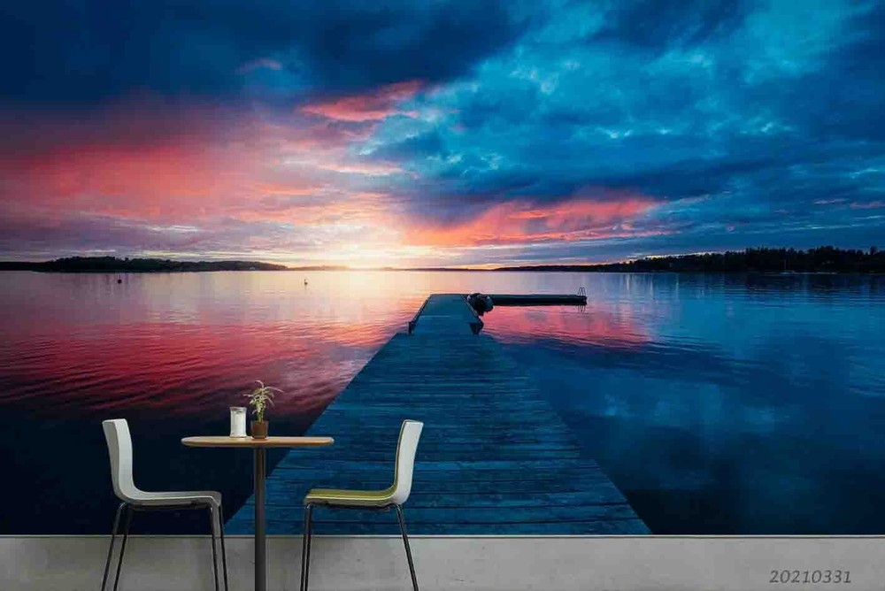 3D Sea Bridge Sky Sunset Landscape Wall Murals Wallpaper Murals Wall Sticker