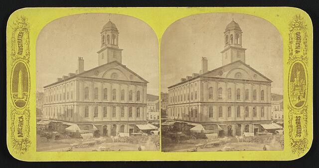 Photo:Boston Massachusetts USA 1859-1929 Faneuil Hall stereoview