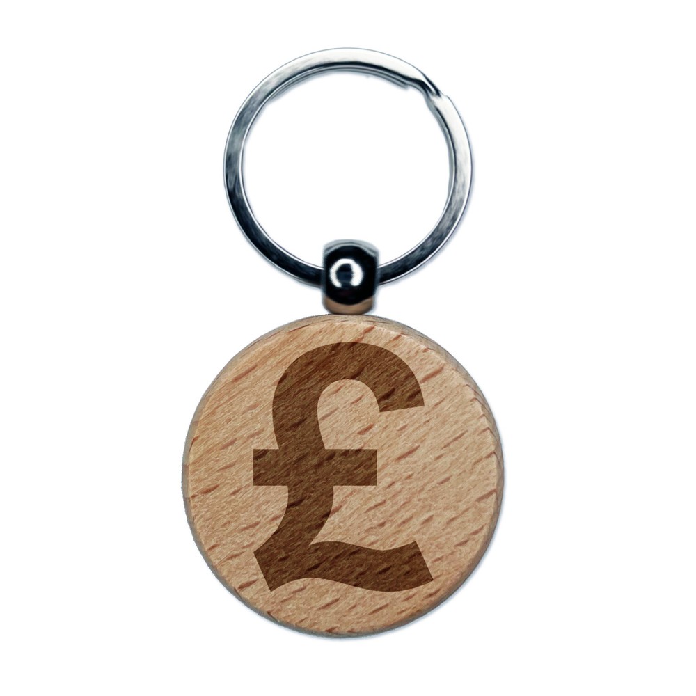 UK Engraved Wooden Keychain with Sterling Pound Symbol Charm