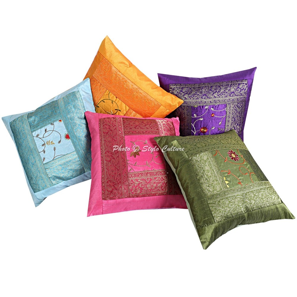 Cushion Cover Pillow Case Embroidered Boho Traditional Throw Decor Art Yoga
