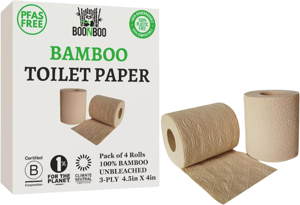 Bamboo Toilet Paper, 3-Ply Unbleached, 4 Rolls