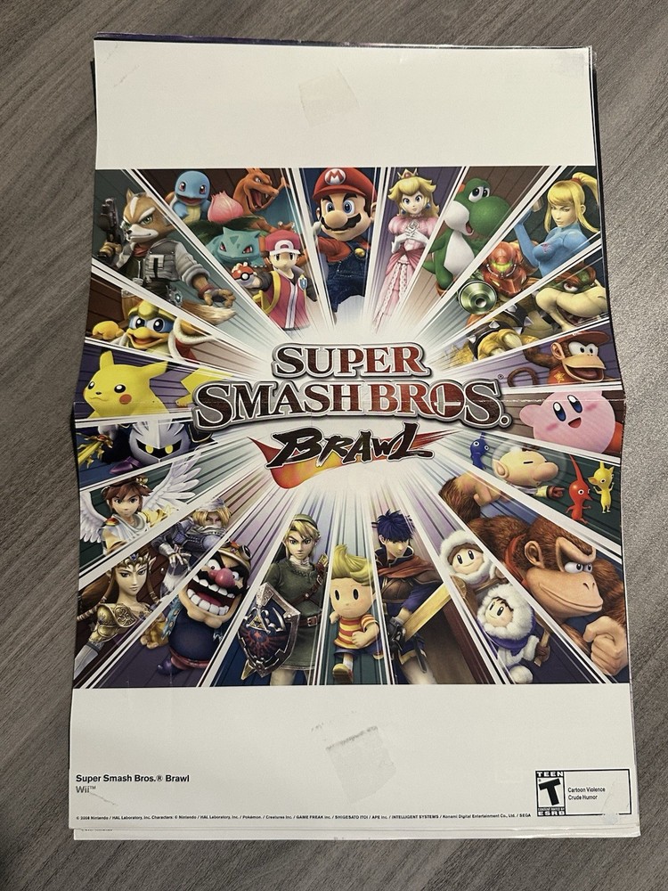 2007 Official Super Smash Paper Mario Double Sided Poster Nintendo Wii 10x16