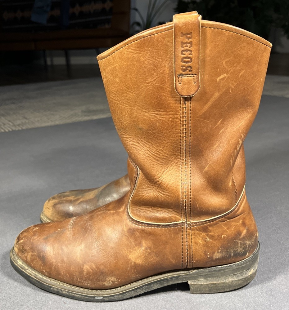 RED WING Pecos Mens 12B Brown Leather Steel Toe Cowboy Boots VTG