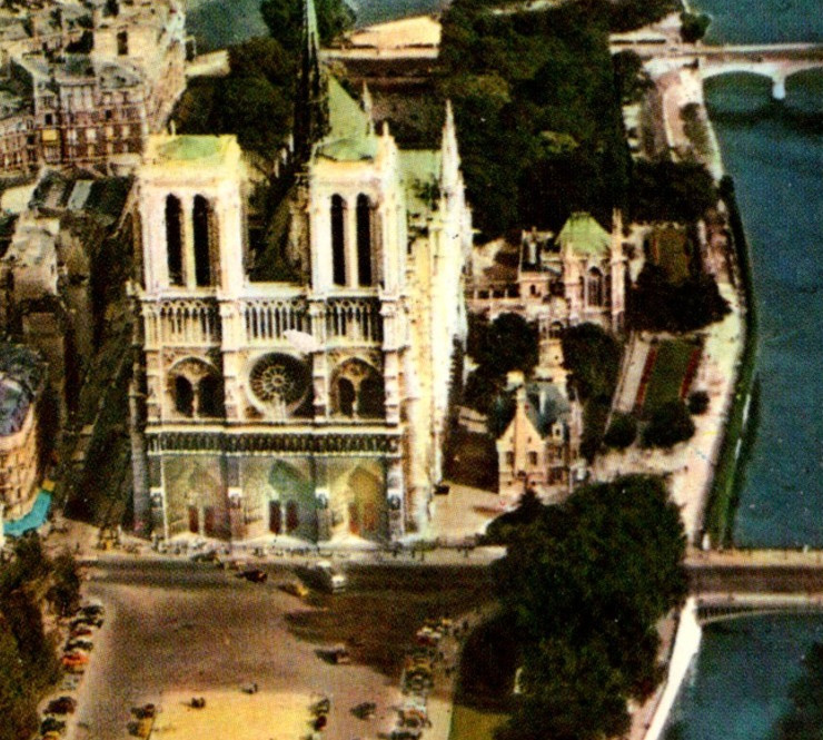 Vintage Postcard Aerial View Notre-Dame Cathedral of Paris France