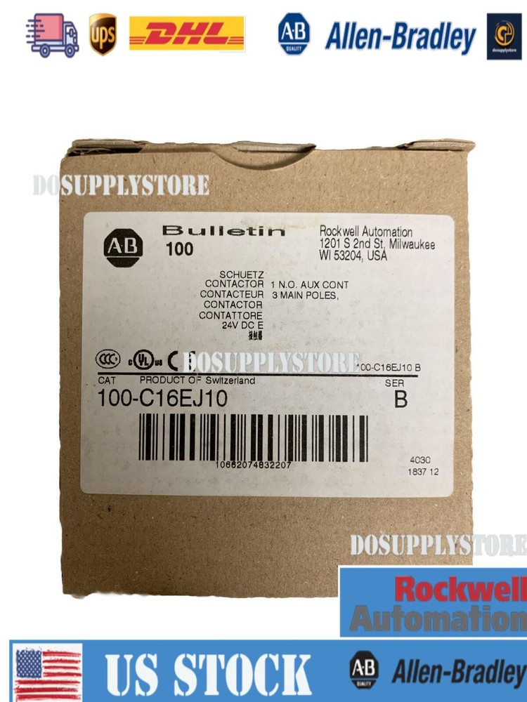 Allen-Bradley 100-C16EJ10 Standard IEC Contactor 16A, 24VDC Coil, 3-Pole, 1N.O.