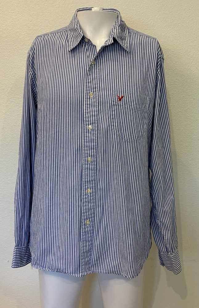 Vintage Y2K American Eagle Outfitters Mens Striped Button Up Shirt Size L Preppy