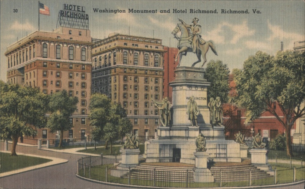 Richmond, Virginia VA Washington Monument, Hotel Richmond Vintage Postcard