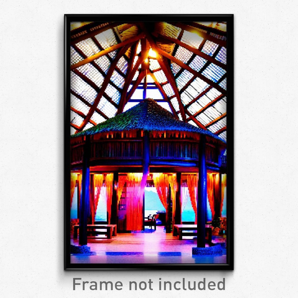 8 Bit Psychedelic Trippy Hut Pixel Art Video Game Poster