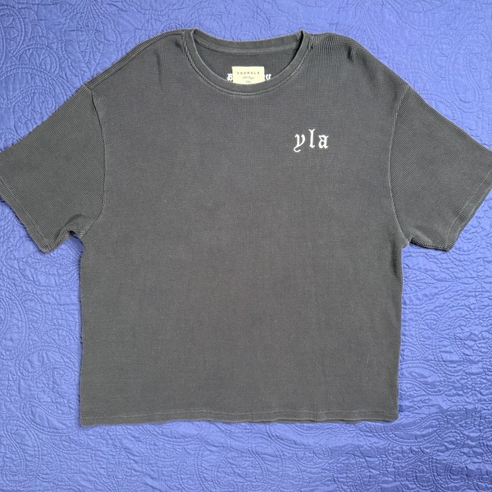 YoungLA 427 Thermal Waffle Knit T-Shirt Mens XXL Black Short Sleeve Gym Shirt