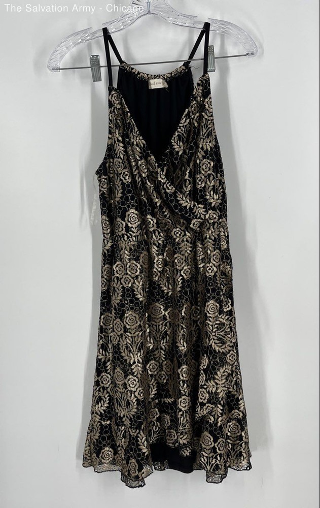 Altar'd State Womens Gold Black Floral Sleeveless Fit & Flare Dress Size L