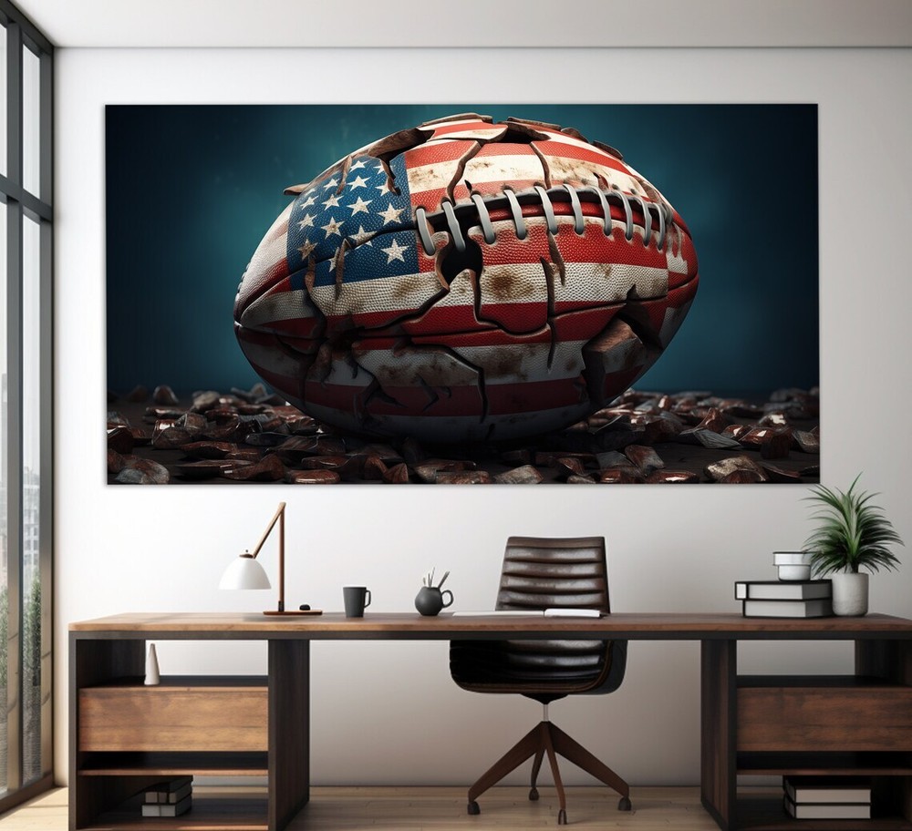Abstract Broken Football with USA Flag Wall Art Canvas Unframed Print Art-image