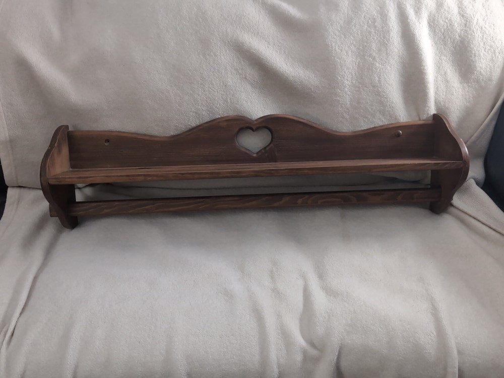 Vintage Rustic Country Solid Wood Wall Quilt Rack w/ Hanging Bar & Heart Cut Out