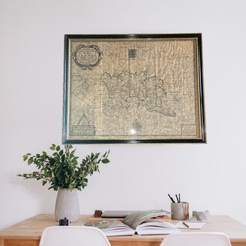 Framed parchment map by Philip Dumaresq of the Island of Jersey