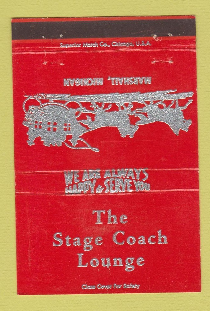 Matchbook Cover - Stage Coach Lounge Marshall MI RED 40 Strike