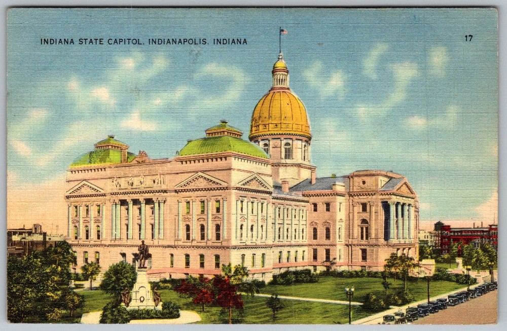 Vtg Linen Postcard State Capitol Dome Indianapolis, 1930s