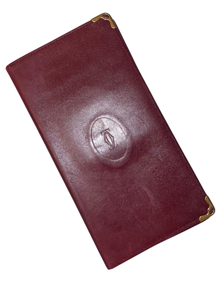Authentic Vintage Les Must de Cartier Bi-Fold Card Wallet- Bordeaux Leather