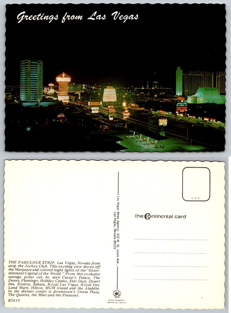 Vintage Las Vegas Strip Night View Postcard - Casinos & Lights