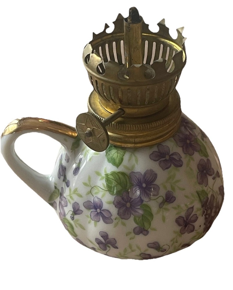 Vintage Lefton Japan Oil Lamp Floral Pattern Hand Painted