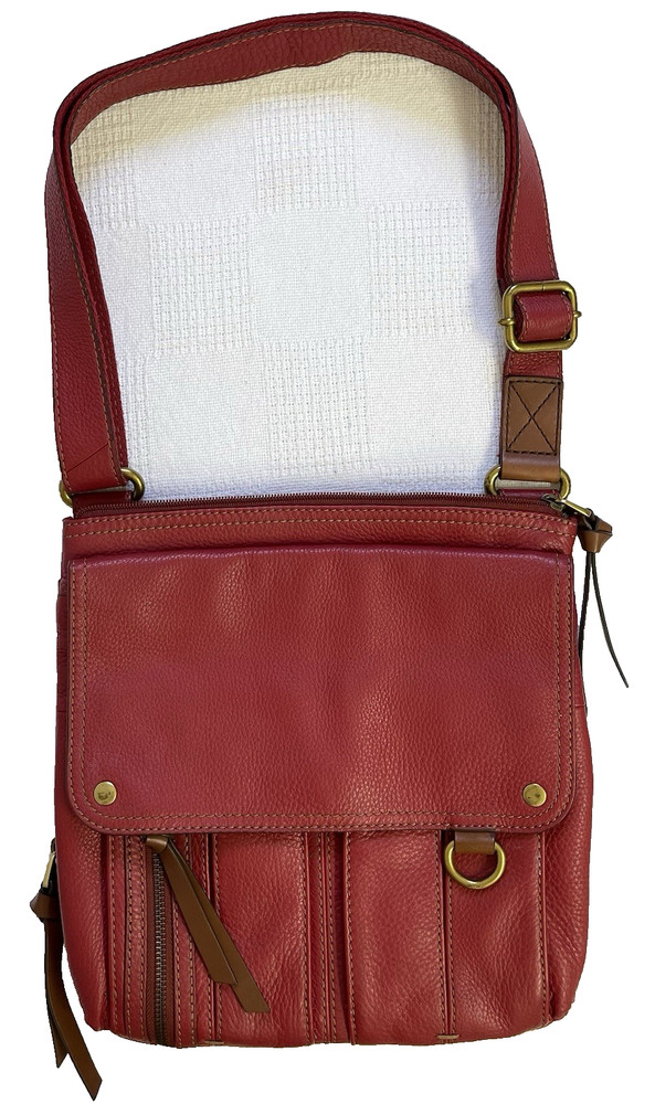 fossil real leather crossbody shoulder messenger handbag vintage lined used med