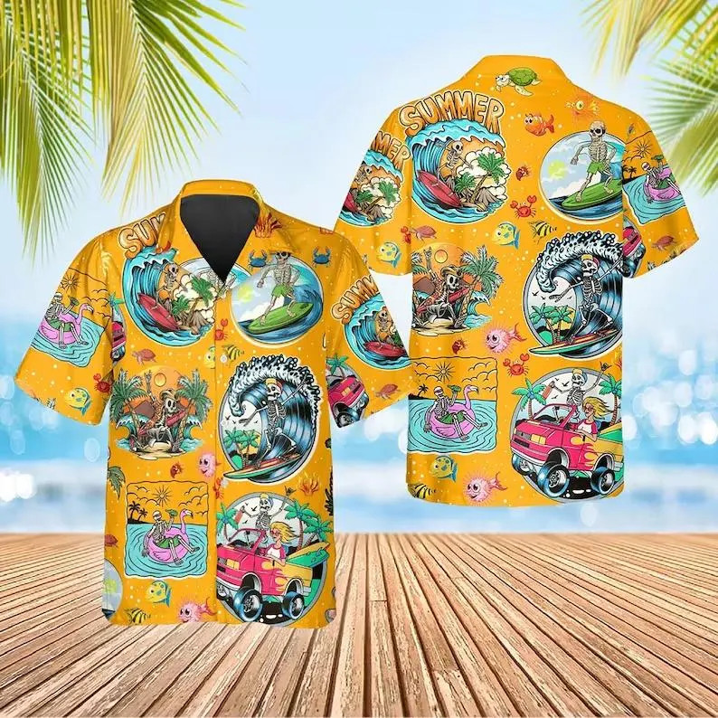 Tropical Skull Hawaii Shirt Hawaiian Aloha Beach Vacation Men