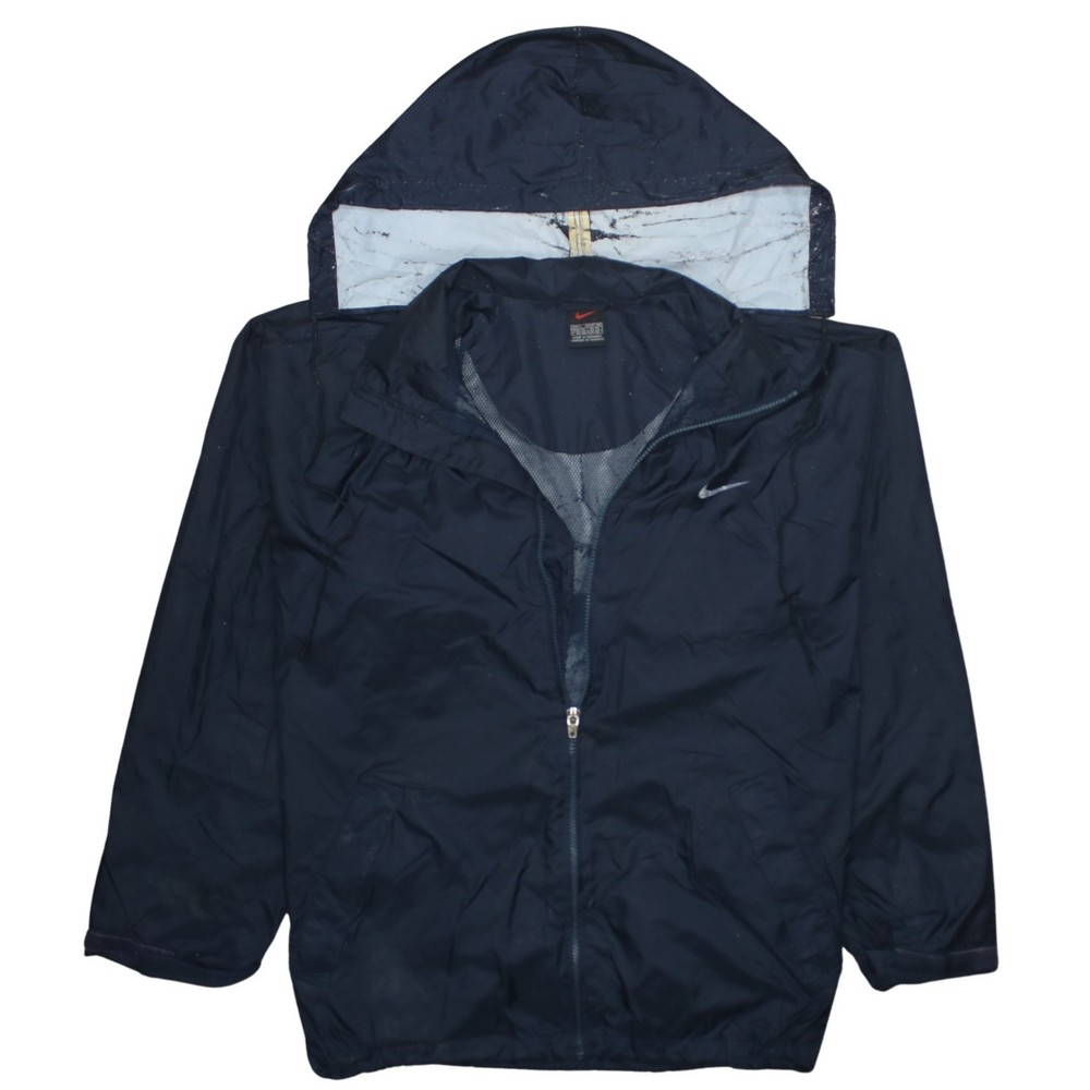 Nike Mens Windbreaker Jacket Navy Blue Hooded Full Zip Swoosh Logo Coat L L