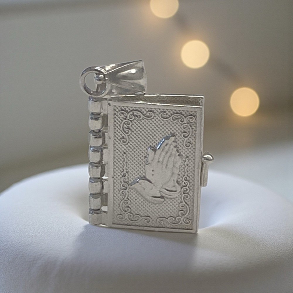 Sterling Silver 3-D Solid Bible Charm Pendant