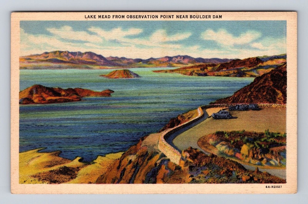 Boulder Dam NV-Nevada, Aerial Lake Mead From Observation Point Vintage Postcard