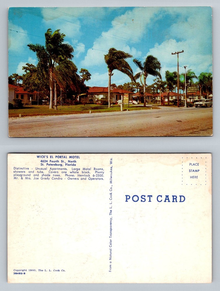 St Petersburg, FL-Florida, Wick's El Portal Motel & Apts. Vintage Postcard