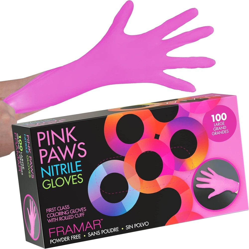 FRAMAR Pink Disposable Latex-Free Nitrile Gloves Large Size