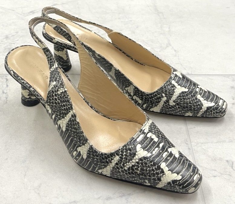 New by Far Snake Print Slingback Pumps Size:37(US 7)