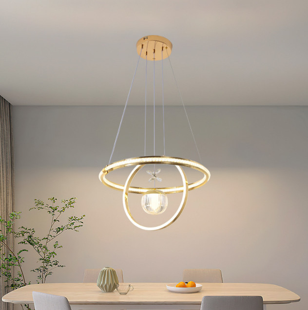 Gold Crystal Chandelier 2 Ring Modern Led Crystal Chandelier Light Fixture